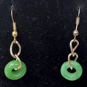 Green Jade Dangle Earrings Donut Ring Classic Simple Y2K Gold-Tone Hooks